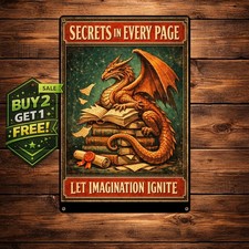 Time Spent With Books and Dragons Is Never Wasted Metal Tin Sign picture