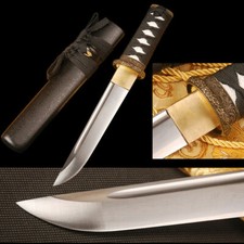 16'' Short Self-defense Knife Handmade Black Sharp Japanese Samurai Tanto Sword picture