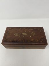 Vintage Hand Carved Wood Box Trinket Jewelry India Elephant picture