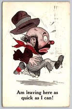 Vintage 1913 Comic Postcard Man Running with Hat Flying Off picture