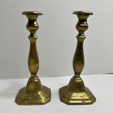 Vintage Pair Brass Candlesticks 10” Tall Heavy Table Candle picture