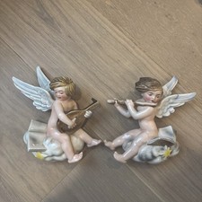 Vintage Keramos Wien Austria Anton Klieber Cherub Angel Musician Figurines Pair picture