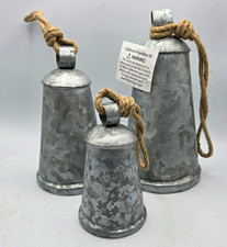 Rustic Galvanized Metal Hanging Bells Set of 3 Vintage Cowbell Christmas Decor picture