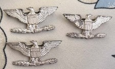 3 Vintage WWII War Eagle Army STERLING Shoulder Insignia Pins picture