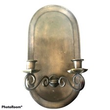 Brass Wall Mounted Double Candleholder Elongated Oval Farmhouse 14x7x4” picture