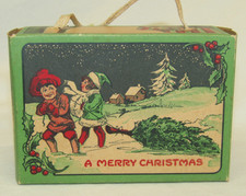 USA Antique Child Candy Container Box Vintage Merry Christmas Ornament 1930's picture