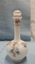 Vintage French or Bohemian Frosted Opaline-Type Perfume Bottle Floral Gold 7.75