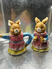 Vintage Battat Ceramic Rabbit Creamer & Sugar Bowl Set - Hand Painted Easter Dec picture
