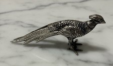 Vintage Oriental Pheasant Silver Pewter Figure 4.5” Long picture