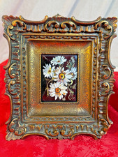 Vintage Framed SMALL LIMOGES ENAMEL PAINTING Duban Et Christel BLACK FLORAL picture