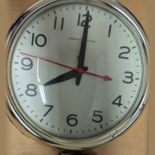 Vintage General Electric Chrome School Wall Clock Red Second Hand For Parts picture