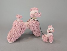 Large 1950s Kreiss Vintage Pink Spaghetti Poodle Porcelain Figurine w/ Leash picture