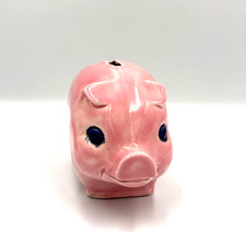Vtg 1950s Pink Ceramic Piggy Bank Blue Eyes Break to Open Target Bank No Stopper picture