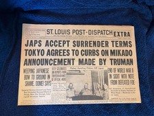 August 14 1945 St. Louis Post Dispatch Japanese Accept WWII Original Newspaper picture