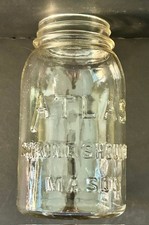 VINTAGE CLEAR CLEAN MASON QUART JAR, STRONG SHOULDER, DROPPED A, NO LID picture