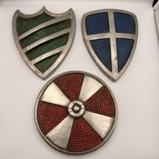 Vintage Whitehall Cast Aluminum Mid-evil Shield Plaque Wall Hanging Art Set of 3 picture