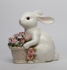 Cosmos Gifts Fine Porcelain Spring Bunny Rabbit with Flowers Basket Figurine,... picture