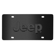 Jeep 3D Gray Logo on Carbon Fiber Pattern Stainless Steel License Plate picture
