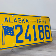 1951 Alaska License Plate Vintage Pre-Statehood North Star Blue Flag Car Tag picture