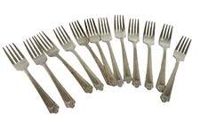 12 SALAD DESSERT FORKS MONROE SILVER CO. THREE PATTERN SILVERPLATE  6 1/8” picture