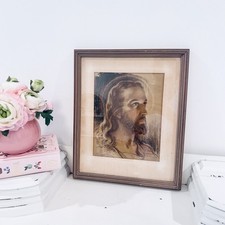 Vtg Head of Christ Sketch 1935 W.E. Sallman Framed Glass 14”x12” Signed Jesus picture