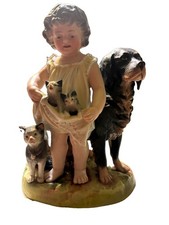 Antique Victorian Bisque Figural Group The Animal's Rescue Heubach Girl Dog Cats picture