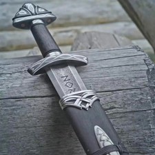 Custom Damascus Steel Northmen Handmade Viking Sword With Scabbard, 38 Inch picture