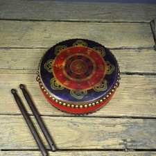 Vintage Hand Painted Cowhide Drum Tibetan Dharma Wheel Decor 25cm picture