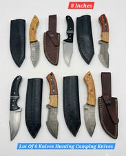 Lot of 6 HANDMADE DAMASCUS STEEL HUNTING KNIVES 8 INCHES FREE LEATHER SHEATH picture