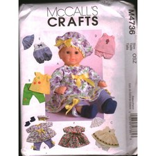 McCalls Crafts M4736 Baby Doll Clothes Sewing Pattern Dress Top Pants Hat OSZ picture