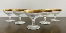Tiffin Melrose Gold Encrusted Etched Coupe Sherbet Champagne Glasses Set 5 picture