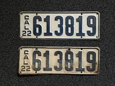 Vintage 1922 California License Plate - Matching Pair Set picture