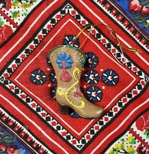 1990s Cowboy Boot High Heel Christmas Ornament Western Kitschy Southwest Vintage picture