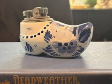 Vintage Blue & White Delft-Style Ceramic Clog Shoe Cigarette Lighter picture