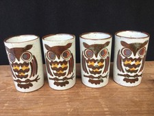 Vintage Otagiri Stoneware Owl Juice Cups/Glasses Set of 4 picture