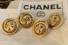4 CHANEL Clover Gold Button Set ~ 1/2” Small Shamrock Vintage Stamped Authentic picture