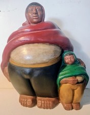 Vtg Chulucanas Peru Folk Art Woman And Child 10