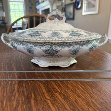 Antique Vintage John Maddock & Sons Baltic Teal & Gold Covered Dish/Tureen picture