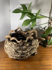 Vtg Artisan Sculptural Basket Art Winding Vine Display Cachepot 15x12” Farmhouse picture
