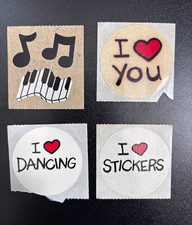 Vintage Lot of 4 80s RARE Stickers I Love You, Dancing, Stickers, Music Notes picture