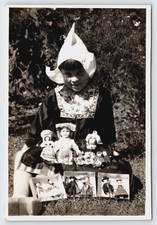 Antique Vintage Photo Picture Of A Young Girl In A Dutch Costume With Her Dolls picture