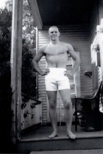 Military man standing on back porch 1968 snapshot gay man's collection 4x6 picture