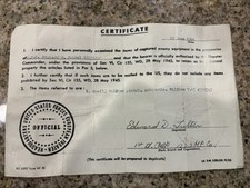 Original WWII US Capture Paper Certificate For WALTHER  7.65 Pistol PAPER ONLY picture