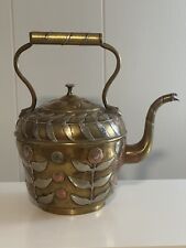 Mixed Metal Water Kettle, Sunflower Motif Early 20th Century picture