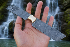 8'HAND FORGED DAMASCUS STEEL BLANK BLADE TANTO KNIFE W/BRASS BOLSTER 2024 picture