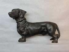 Vintage Black Cast Iron Dog Coin Piggy Bank Doorstop Dachshund Weiner Dog picture