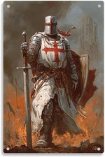 Templar Knight Medieval Warrior Tin Metal Signs Home Décor Vintage Crusader Prin picture