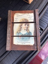 AYER'S SARSAPARILLA ROOT BEER AD VINTAGE DECOUPAGE ON CRATE WOOD picture