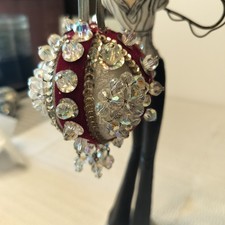 Beautiful VTG 60s/70s Handmade Beaded Rhinestone Push Pin Red AB Ornament picture