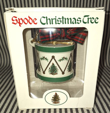 NIB VTG 2000 SPODE CHRISTMAS TREE DRUM w/GOLD DRUM STICKS PORCELAIN ORNAMENT picture
